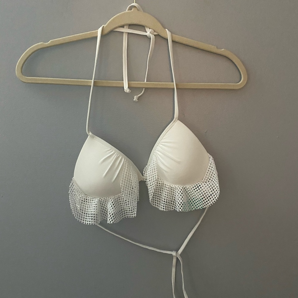 H&M white string bikini top with mesh trim 4